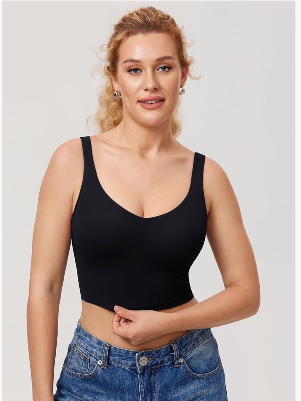 Momanda Black Nursing Longline Sports Crop Tank with built in bra